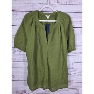 Crown & Ivy Plus 2X Olive Green Peasant Blouse Women's NWT Boho Top